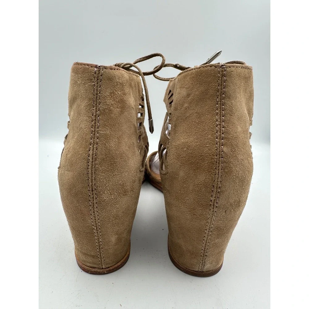 Dolce Vita Wedge Sandals 10 Tan Suede Lace Up Gladiator Cork Boho Summer Chic